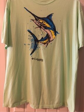 Columbia Light Green Marlin Graphic Tee with Blue and Yellow Accents
